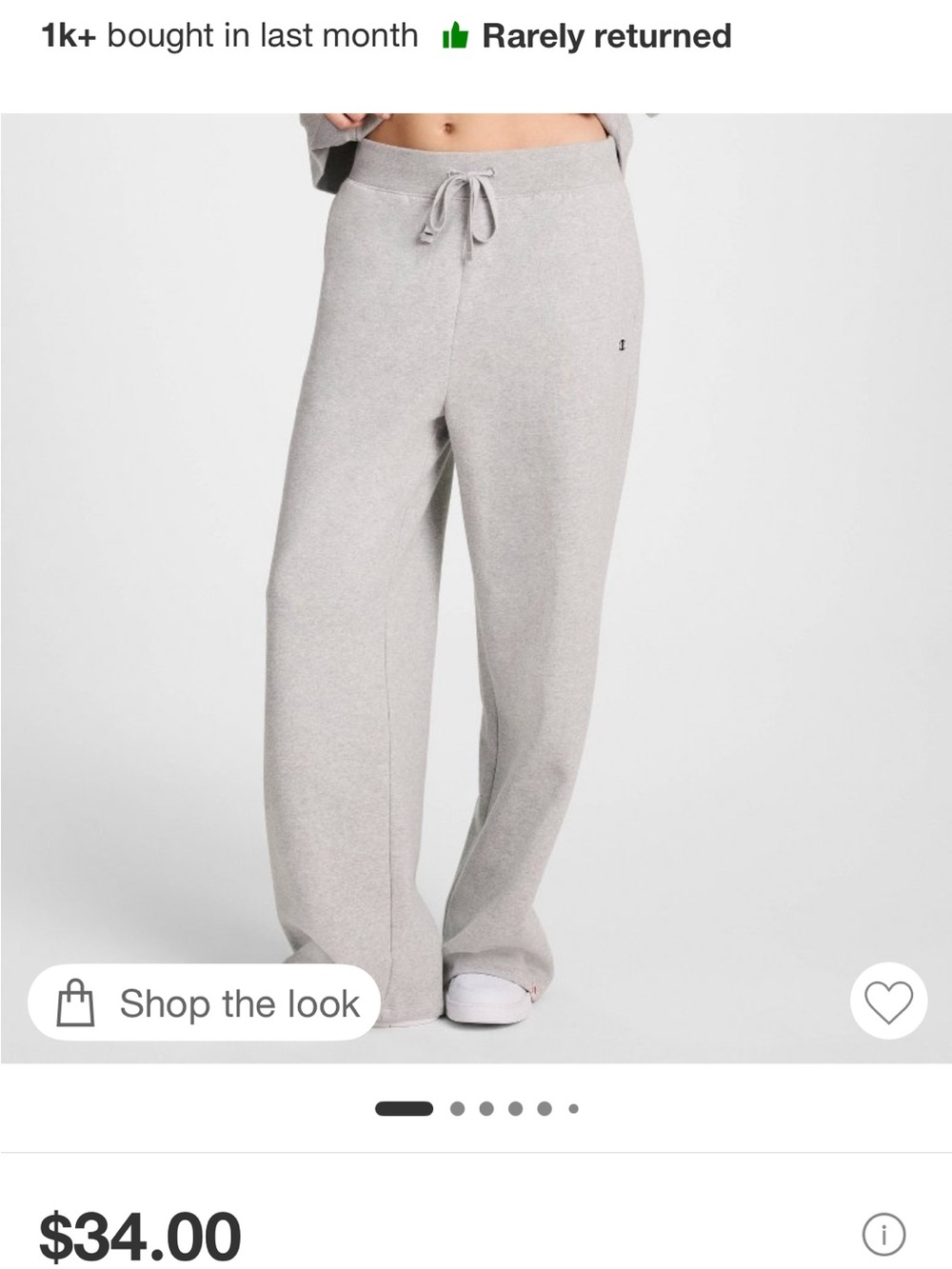 Champion Light Gray Wide-Leg Drawstring Sweatpants